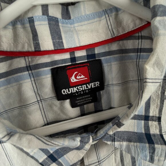 Quiksilver Quicksilver Button Up Men Short Sleeve Blue Plaid Large Cotton Blend - Picture 8 of 16